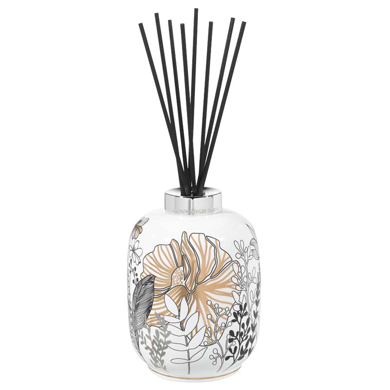 7727 Parfumsticks Porcelaine wit met bloemen - Model inclusief zwarte sticks